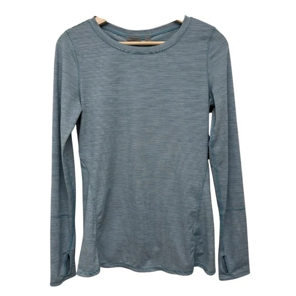 Zella Striped Long Sleeve Activewear Green Shirt Top Cutout Back - Size Small - Picture 1 of 10